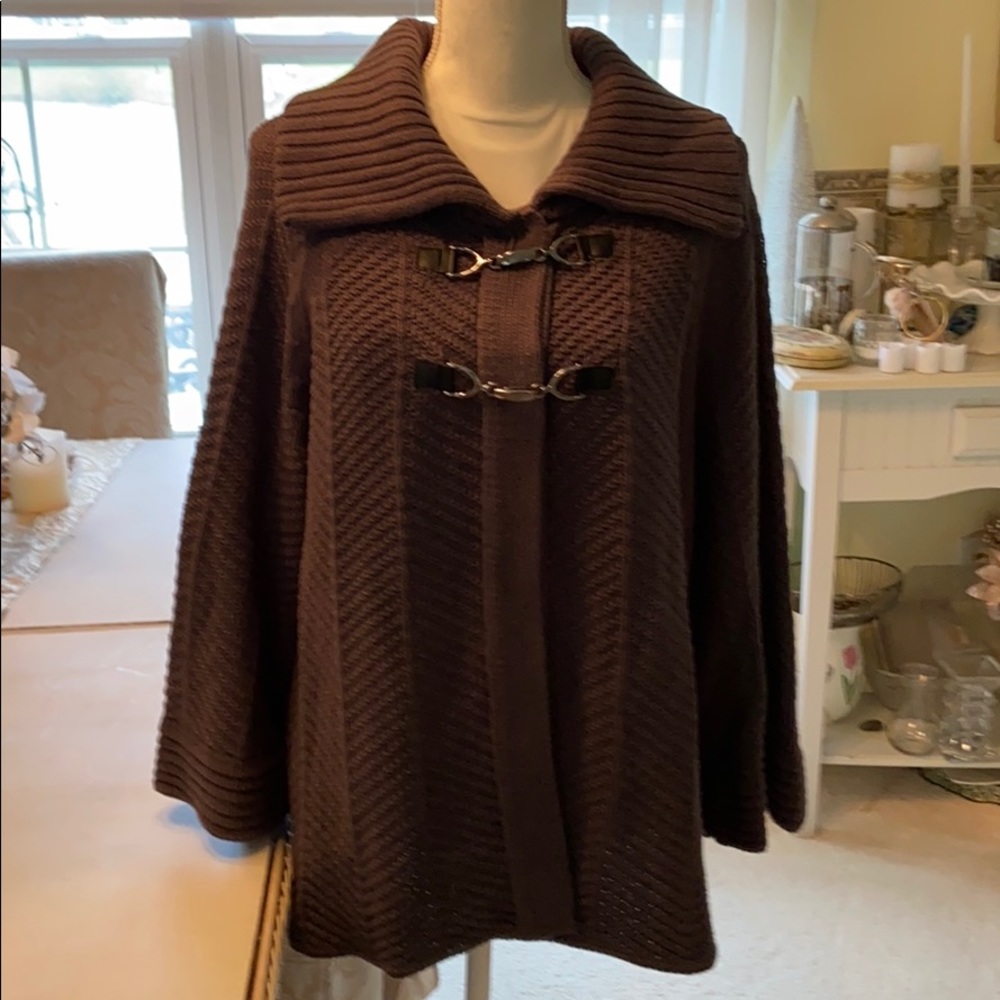 Grey long Cotton blend knit tunic sweater gunmetal detail relaxed fit womens